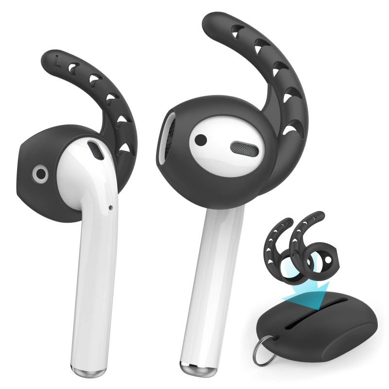 AhaStyle 3 Pairs AirPods Ear Hooks Cover Silicone Accessories Compatible with Apple AirPods and EarPods Headphones(Black) - Image 1